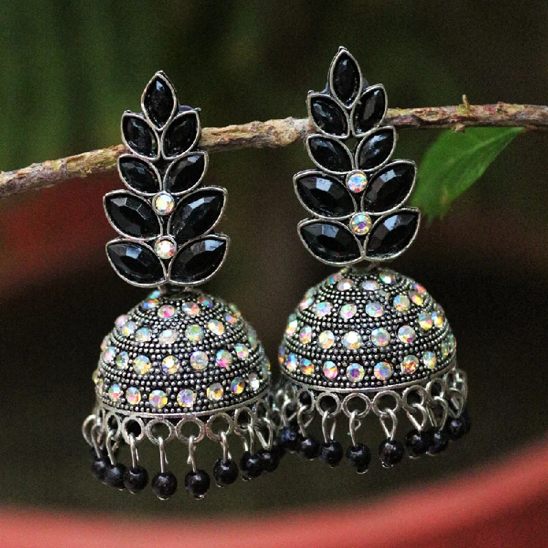 women’s rose gold earrings-H K Fashion Oxidised Plated Pota Stone And Austrian Stone Jhumki Earrings