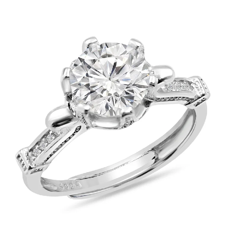 women’s matching engagement rings-Zarkan 925 Silver Statement Solitaire American Diamond Ring