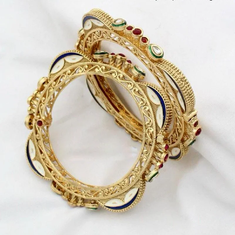 women’s custom bracelets-Manisha Jewellery Gold Plated Pota And Meenakari Openable Bangles Set