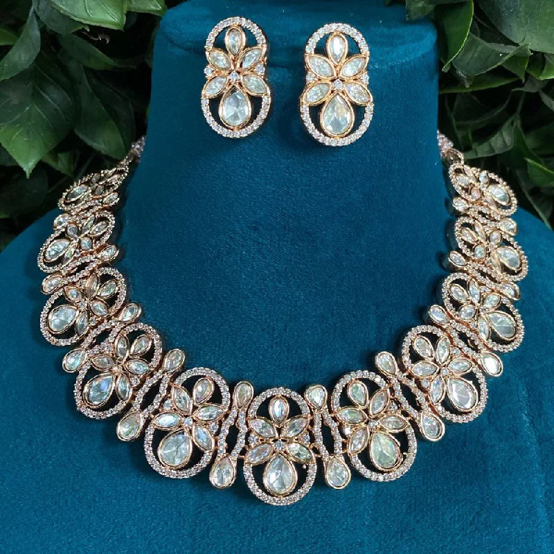 women’s ruby necklaces-Amoliya Jewels Gold Plated Polki Kundan Stone Necklace Set