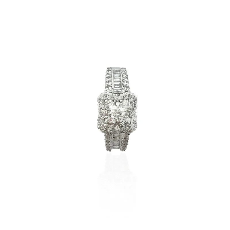 women’s white diamond engagement rings-Iced-Out Square Diamond Ring (14K)