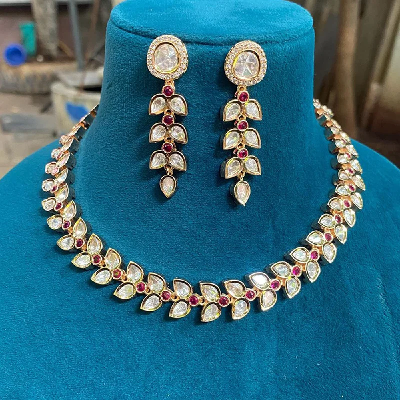 women’s multi-layer necklaces-Amoliya Jewels Gold Plated Polki Kundan Stone Necklace Set