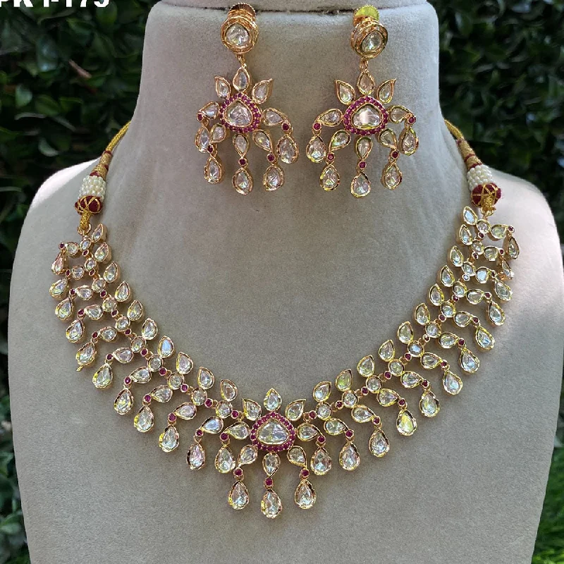 women’s layered gold necklaces-Amoliya Jewels Gold Plated Polki Kundan Stone And Pearls Necklace Set