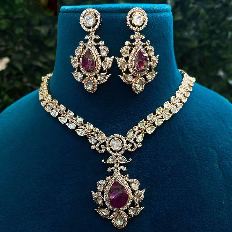 women’s silver necklaces with diamonds-Royal Kundan Jewellery Gold Plated Polki Kundan Necklace Set