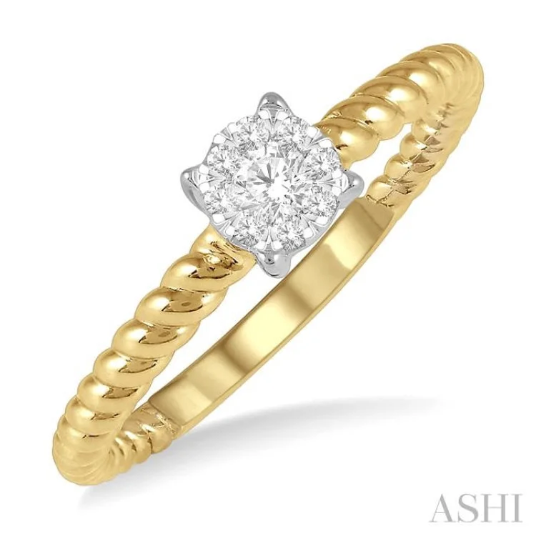 women’s round diamond engagement rings-1/6 Ctw Rope Shank Lovebright Round Cut Diamond Ring in 14K Yellow and White Gold