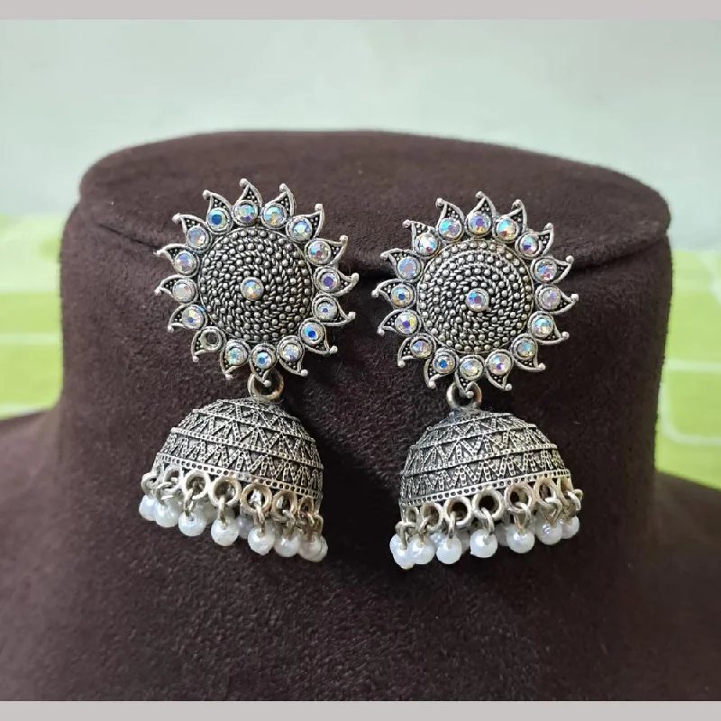 women’s everyday earrings-H K Fashion Oxidised Plated Austrian Stone And Beads Jhumki Earrings