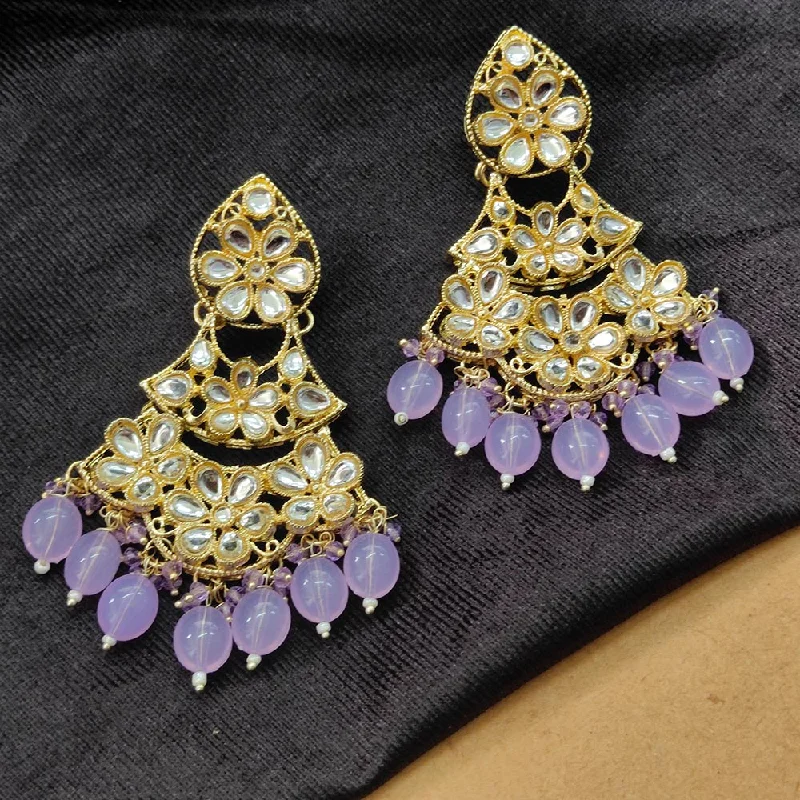 women’s layered earrings-Darshana Jewels Gold Plated Kundan Stone And Beads Dangler Earrings