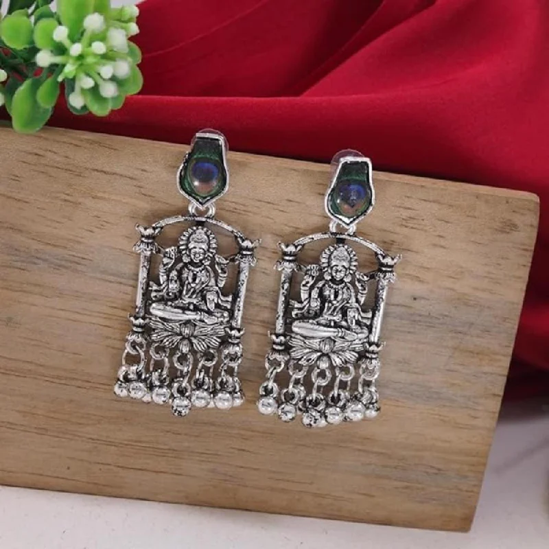 women’s crystal earrings with pearls-Etnico Womens Navratri Ethnic Silver Oxidised Afghani Style Trending Earrings (Style-4)