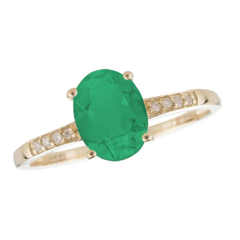 women’s color-changing gemstone engagement rings-14K Yellow Gold 0.75ctw Oval Emerald & Diamond Ring