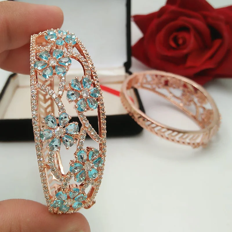 women’s tennis bangles-Pooja Bangles Rose Gold Plated Crystal Stone Bangle Set