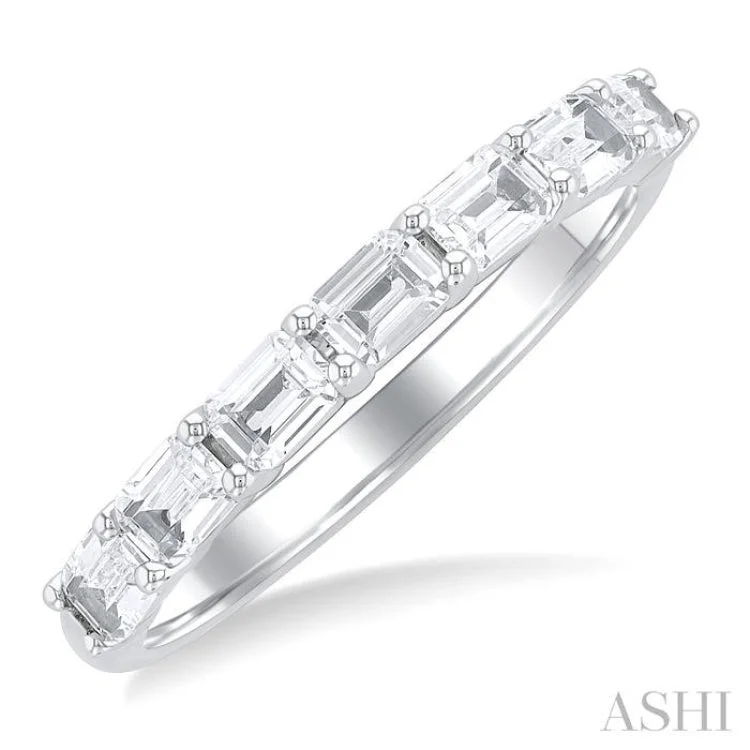 women’s stacking rings-1 ctw East-West Emerald Cut Diamond Fashion Ring in 14K White Gold