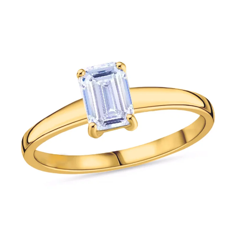 women’s engraved engagement rings-Solitaire Emerald Cut Lab Grown Diamond Ring in 9K Gold