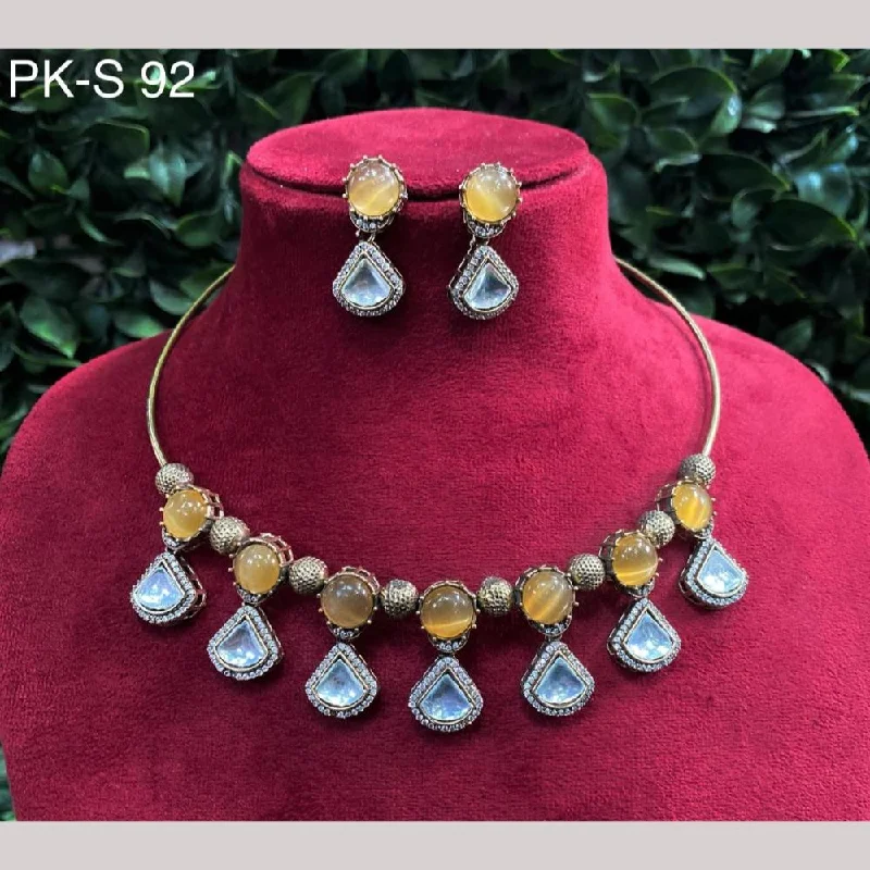 women’s emerald necklaces-Amoliya Jewels Gold Plated Polki Kundan Stone Choker Necklace Set