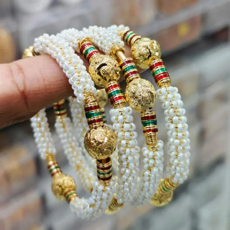 women’s stackable bracelets-Pooja Bangles Gold Plated Pearl Bangles Set