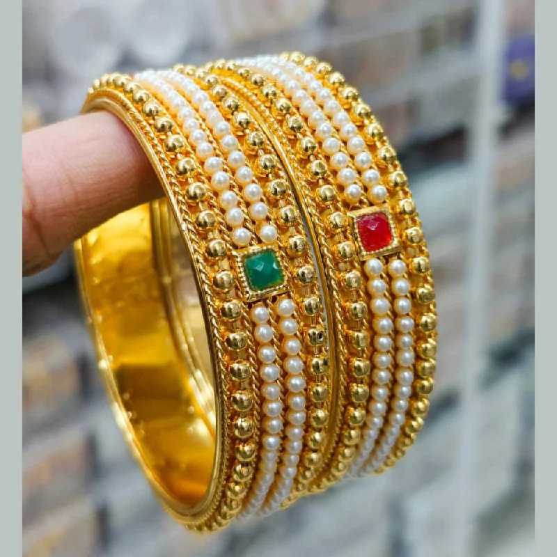 women’s large bangles-Pooja Bangles Gold Plated Pearl Bangles Set