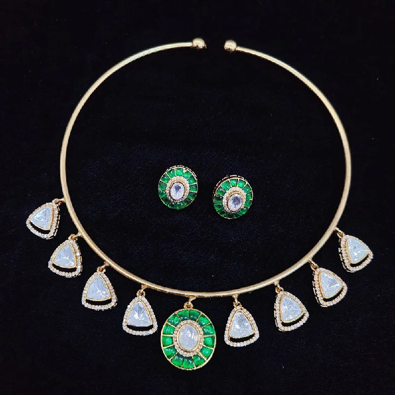 women’s vintage-inspired necklaces-JCM Jewellery Gold Plated Polki Kundan Stone Necklace Set