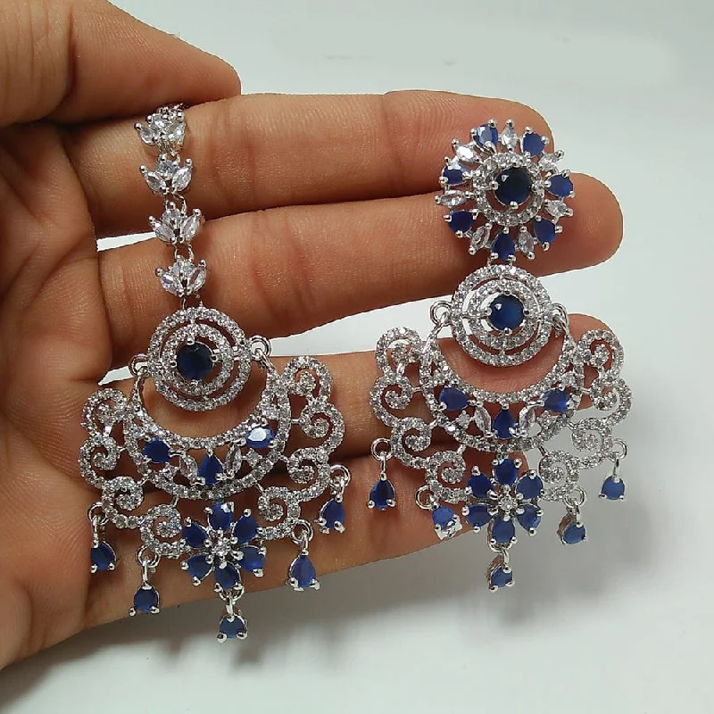 women’s floral earrings-Manisha Jewellery Silver Plated AD earrings With Maangtikka