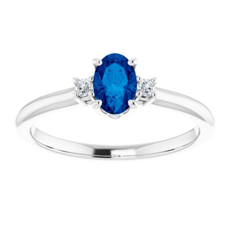 women’s silver engagement rings-Platinum Lab-Grown Blue Sapphire & .04 CTW Natural Diamond Ring