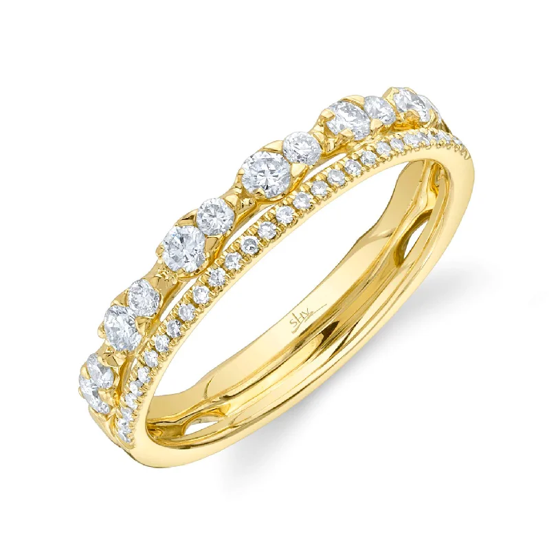 women’s fancy diamond engagement rings-Yellow Gold 2 Row Diamond Ring