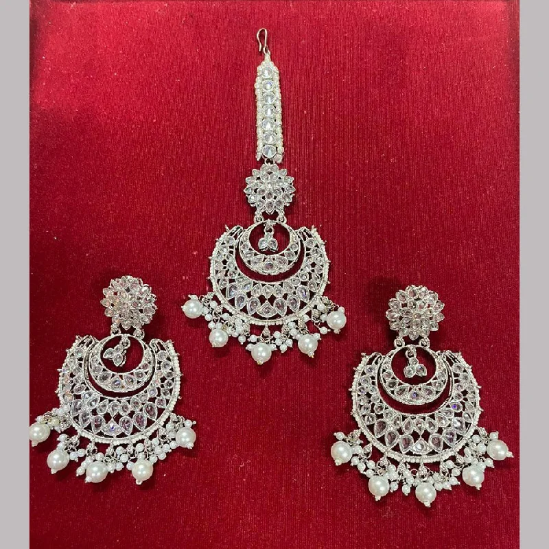 women’s butterfly earrings-Shree Chamunda Jewellers Silver Plated Pearl And Crystal Stone Earrings With Mangtikka