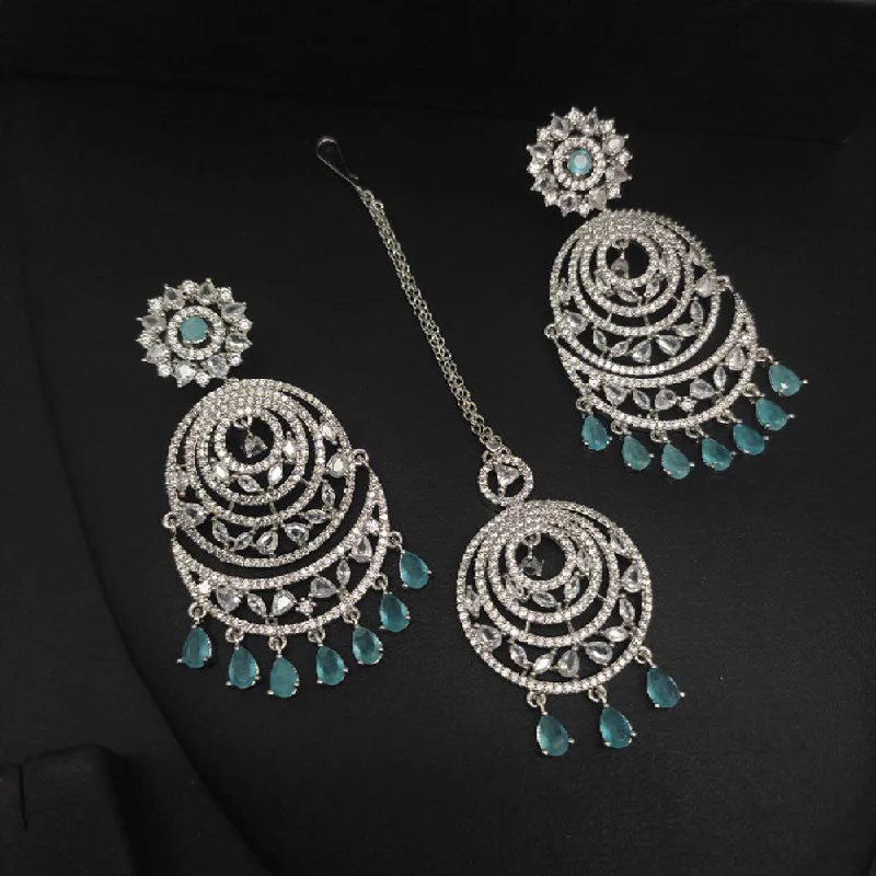 women’s black earrings-Aamrapali Silver Plated AD Earrings With Mangtikka