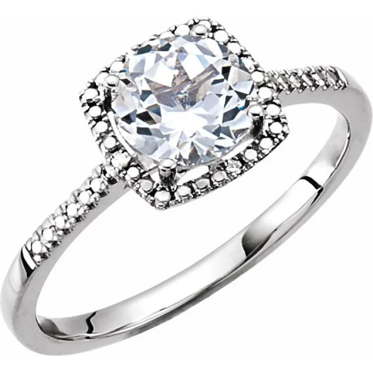 women’s diamond solitaire engagement rings-Sterling Silver Lab-Grown White Sapphire & .01 CTW Natural Diamond Ring