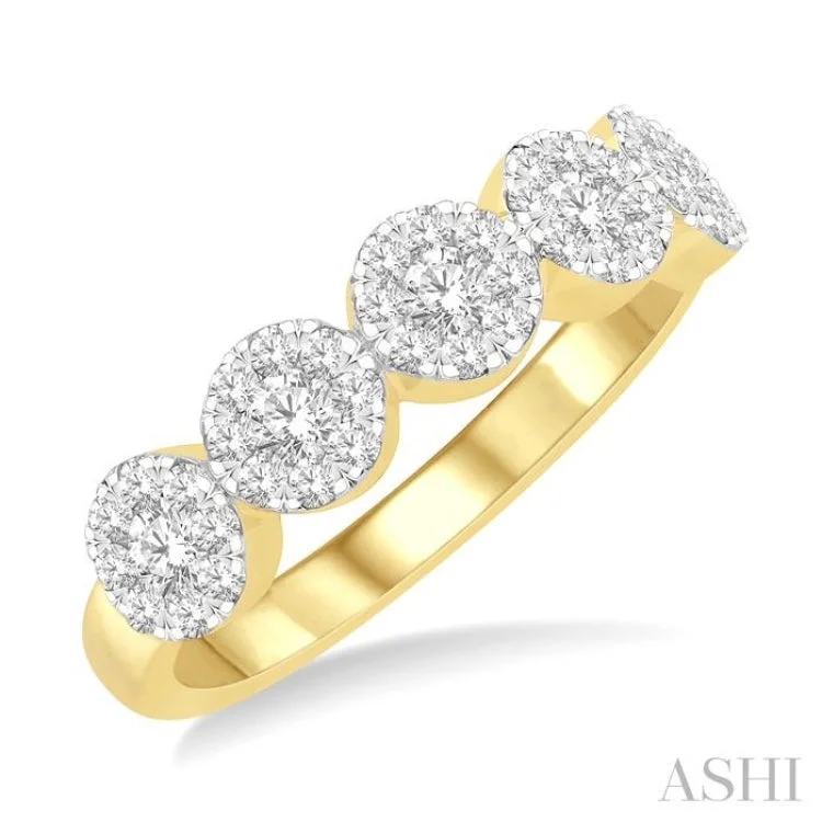 women’s halo engagement rings with diamonds-3/4 Ctw 5-Stone Lovebright Round Cut Diamond Ring in 14K Yellow & White Gold