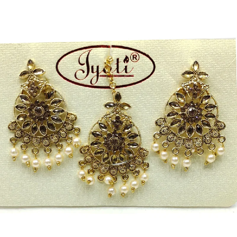 women’s geometric stud earrings-Tip Top Jewellers Gold Plated Austrian Stone And Pearl Earrings With Mangtikka