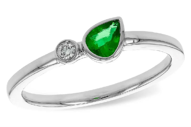 women’s simple engagement rings-14K White Gold 0.22ctw Pear Emerald & Diamond Ring by Allison Kaufman