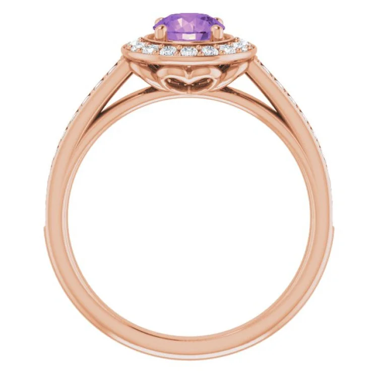 women’s three-stone diamond engagement rings-14K Rose Natural Amethyst & 1/3 CTW Natural Diamond Ring