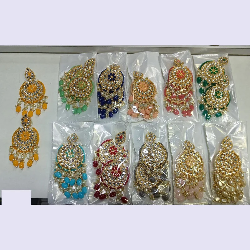 women’s ear cuff earrings-Rani Sati Jewels Gold Plated Kundan Stone And Beads Dangler Earrings