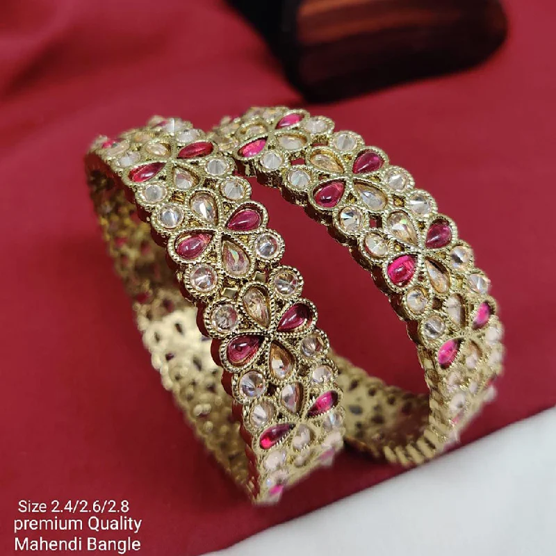 women’s crystal bracelets-Pooja Bangles Gold Plated Crystal Stone Bangles Set