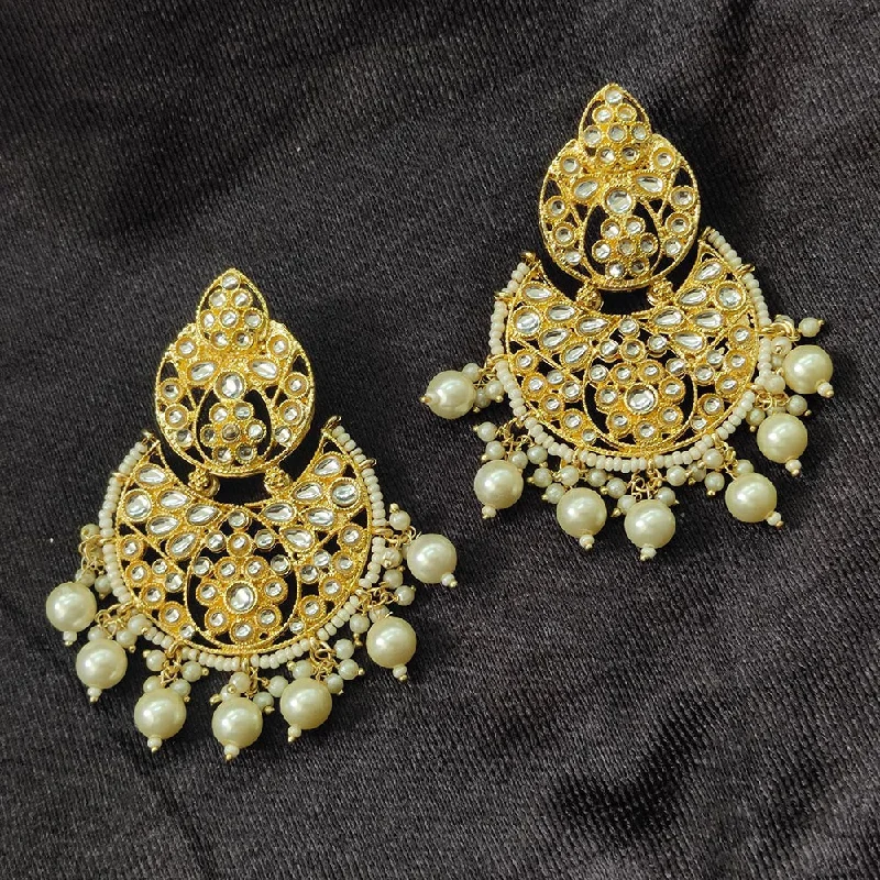 women’s double hoop earrings-Darshana Jewels Gold Plated Kundan Stone And Beads Dangler Earrings