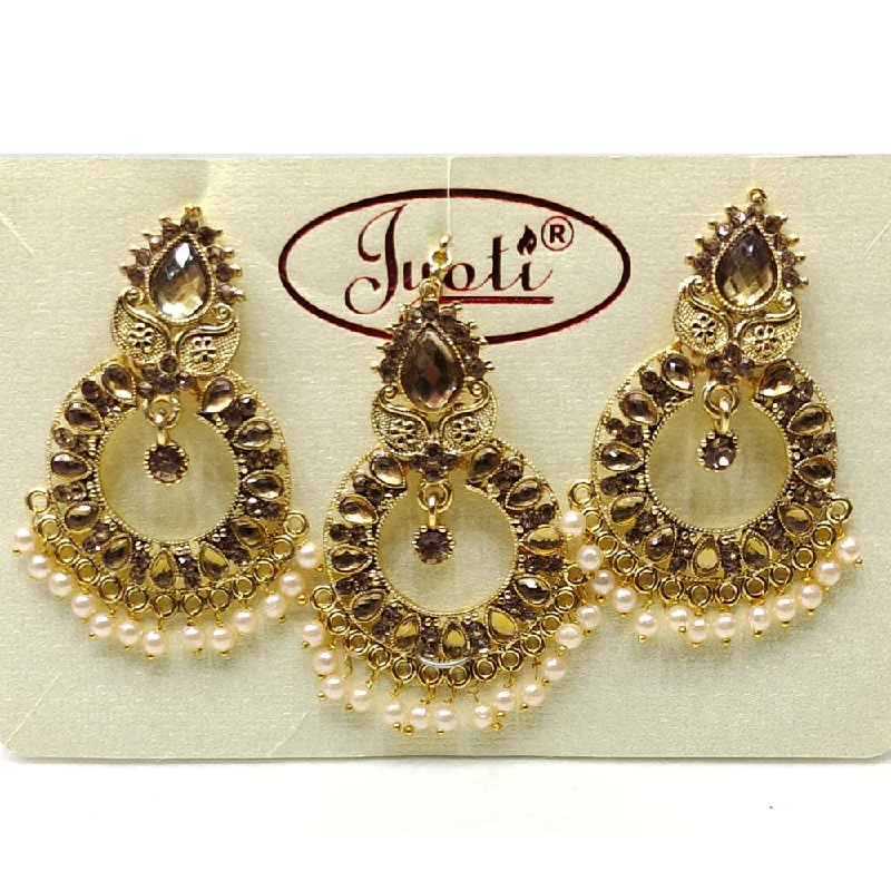 women’s modern earrings-Tip Top Jewellers Gold Plated Austrian Stone And Pearl Earrings With Mangtikka