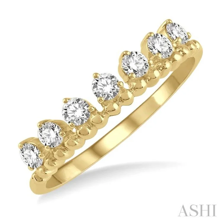 women’s engraved rings-1/3 ctw Lined Circular Mount Round Cut Diamond Fashion Stackable Band in 14K Yellow Gold