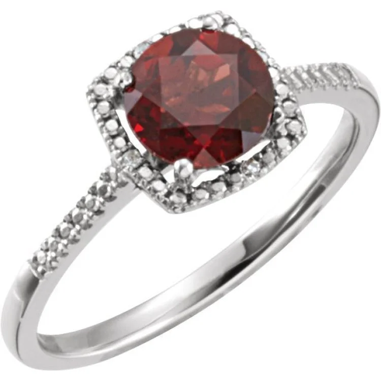 women’s platinum sapphire engagement rings-Sterling Silver Natural Mozambique Garnet & .01 CTW Natural Diamond Ring