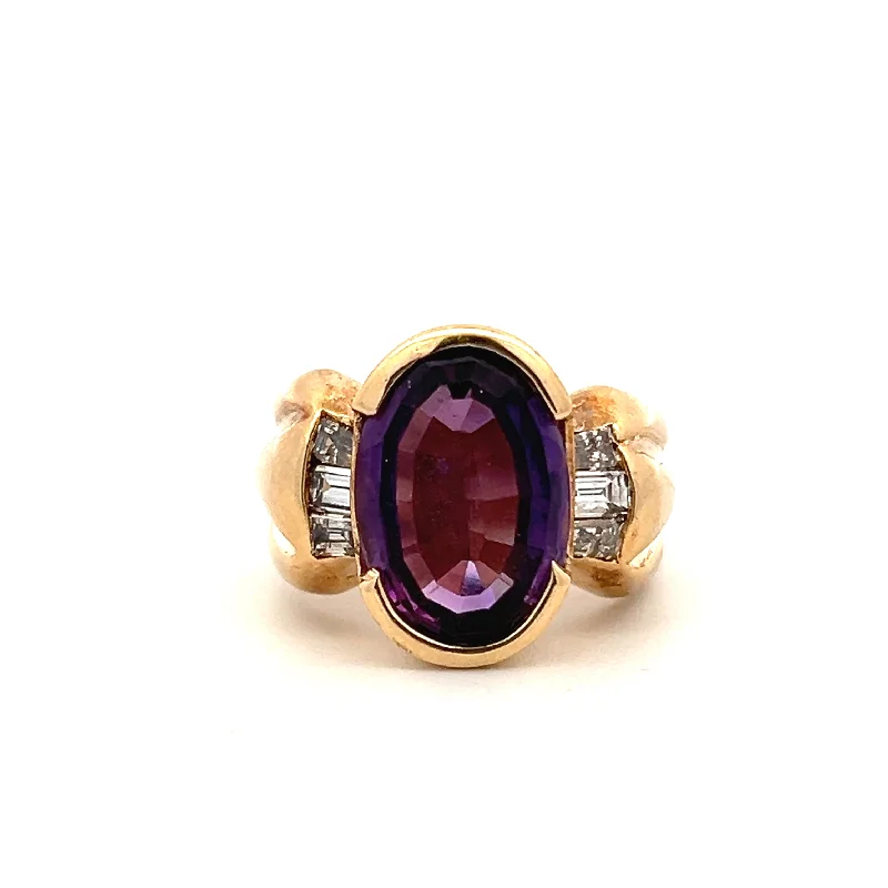 women’s fancy cut engagement rings-Estate 14K Yellow Gold 5.44ctw Oval Amethyst & Diamond Ring