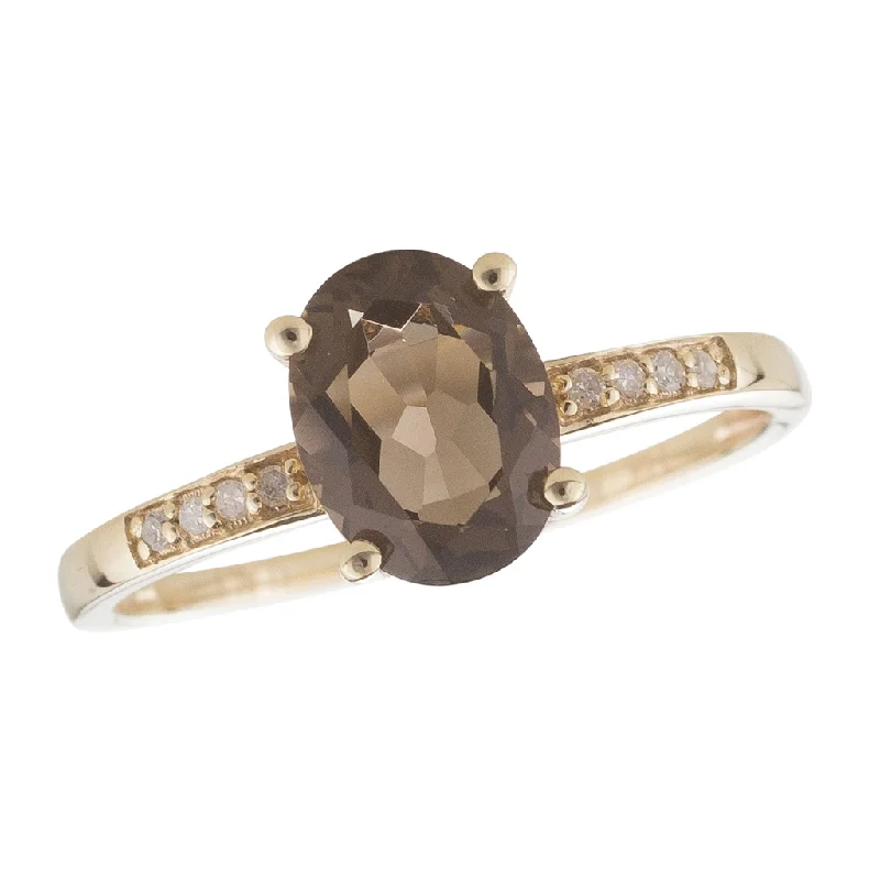 women’s radiant cut sapphire engagement rings-14K Yellow Gold 1.15ctw Oval Smoky Quartz and Diamond Ring