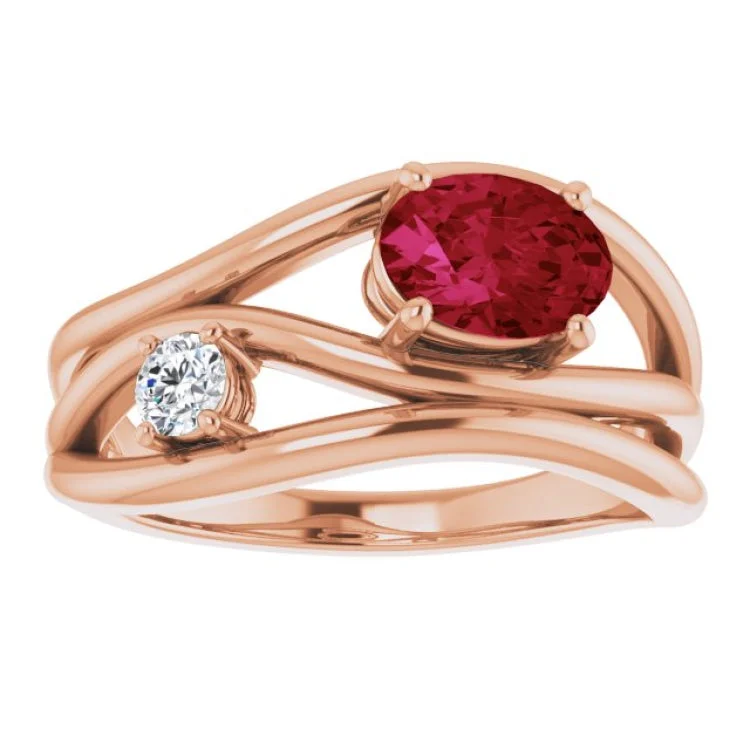 women’s gemstone engagement rings-14K Rose Lab-Grown Ruby & 1/10 CTW Natural Diamond Ring