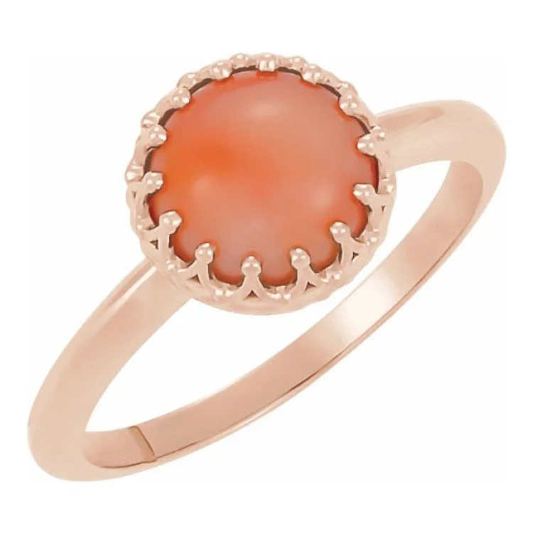 women’s birthstone rings-14K Rose 5 mm Natural Pink Coral Crown Cabochon Ring