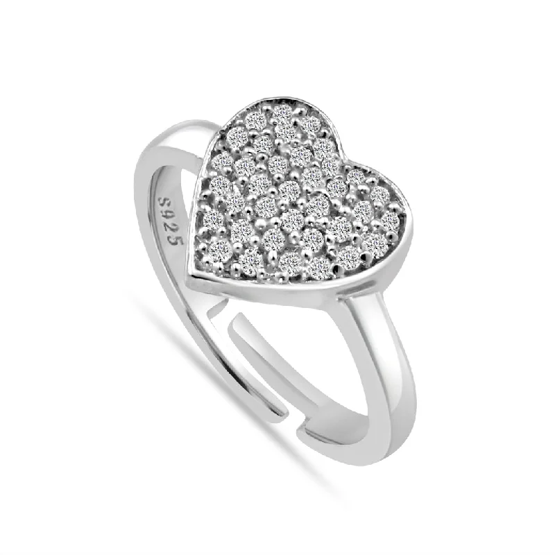 women’s vintage wedding engagement rings-Zarkan 925 White Heart Sterling Silver Diamond Ring For Women