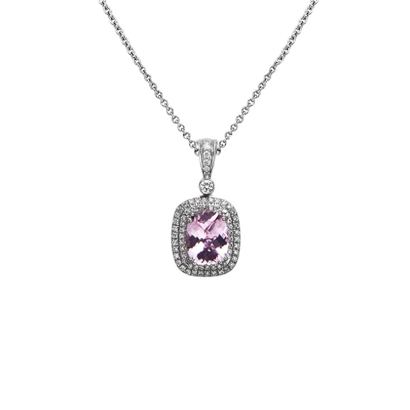 women’s celestial necklaces-Pastel Diamond Double Halo Cushion Reversible Necklace