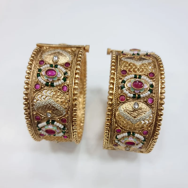 women’s engraved bangles-JCM Gold Plated Meenakari Bangles Set