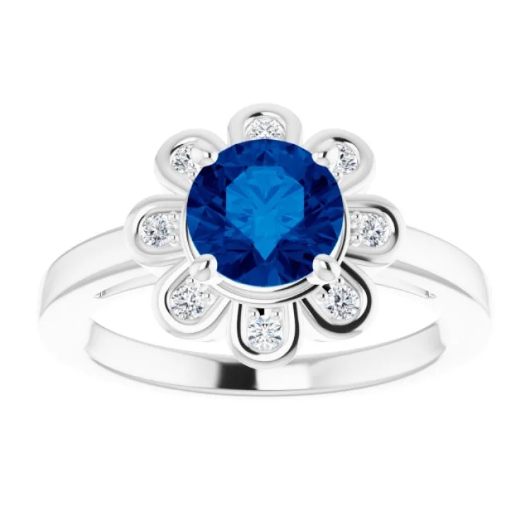 women’s white diamond engagement rings-Platinum Lab-Grown Blue Sapphire & 1/8 CTW Natural Diamond Ring