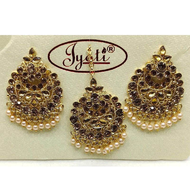 women’s butterfly stud earrings-Tip Top Jewellers Gold Plated Austrian Stone And Pearl Earrings With Mangtikka