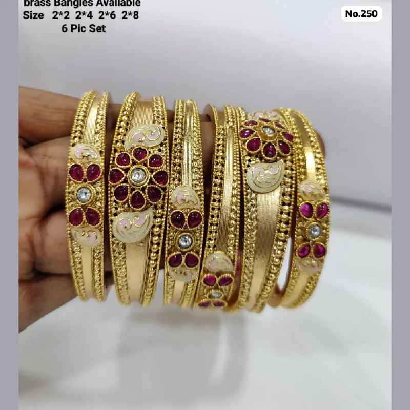 women’s chic bracelets-JCM Brass Pota Stone and Meenakari Bangles Set