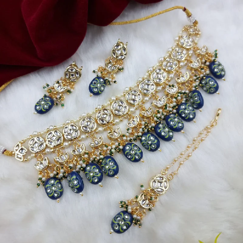 women’s sapphire necklaces-JCM Jewellery Gold Plated Kundan Stone And Pearls Choker Necklace Set