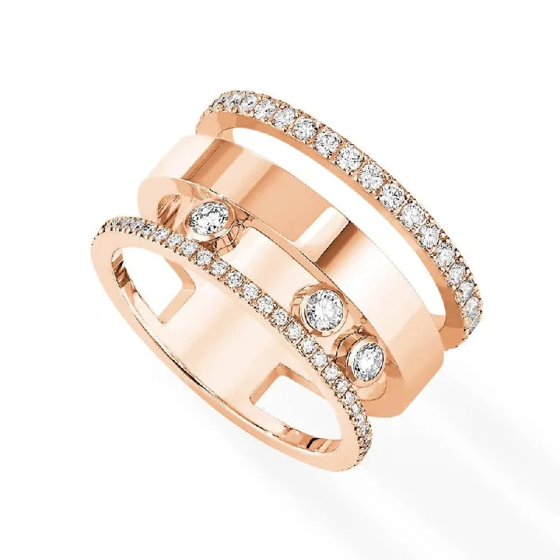 women’s three-stone diamond engagement rings-18ct Pink Gold Move Romane Large Diamond Ring