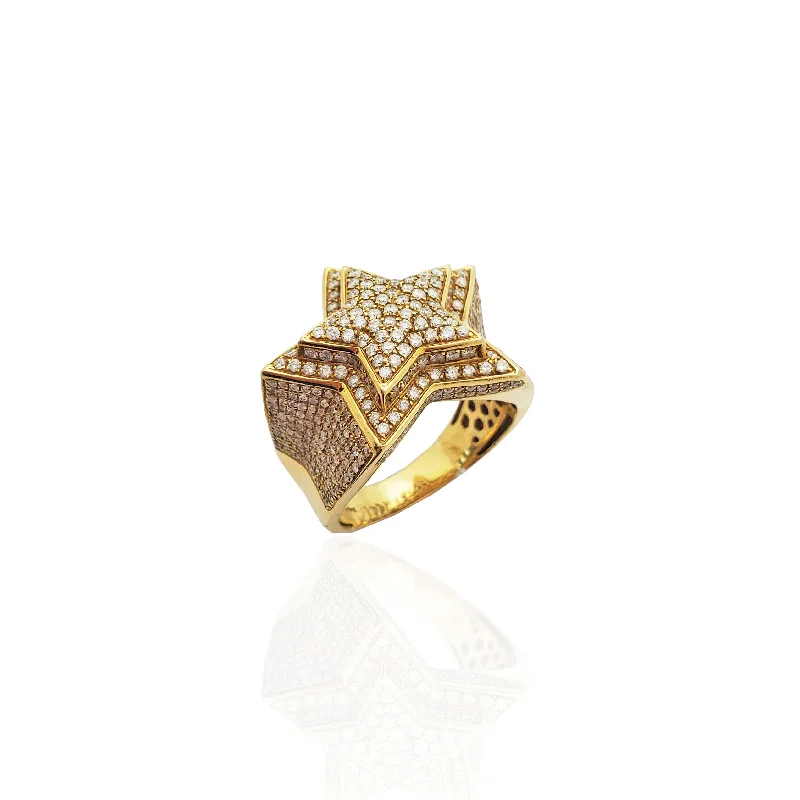 women’s brilliant cut diamond engagement rings-Iced-Out Emerging Star Diamond Ring 14K Yellow Gold