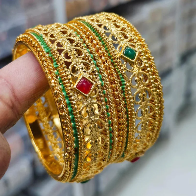 women’s infinity bangles-Pooja Bangles Gold Plated Pota Stone Bangles Set